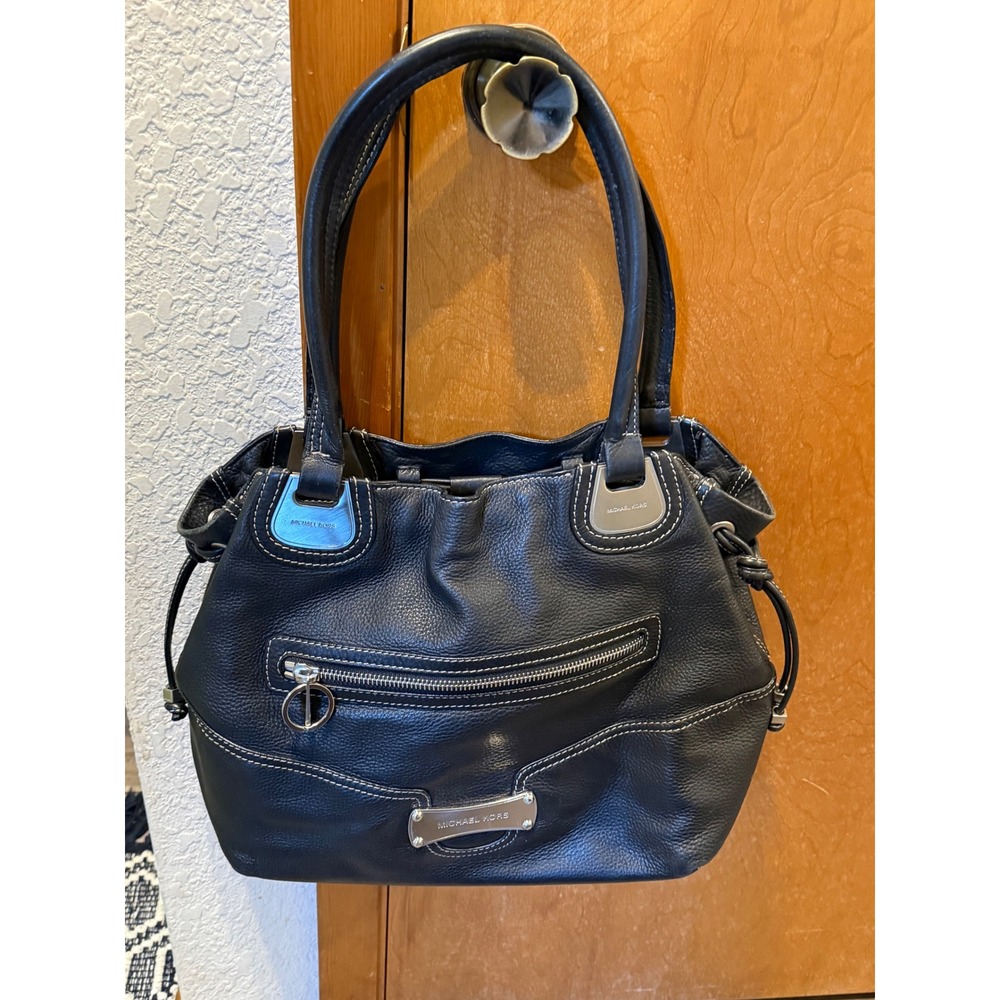 Michael Kors Black Pebbled Leather Satchel Shoulder Bag Y2K Style